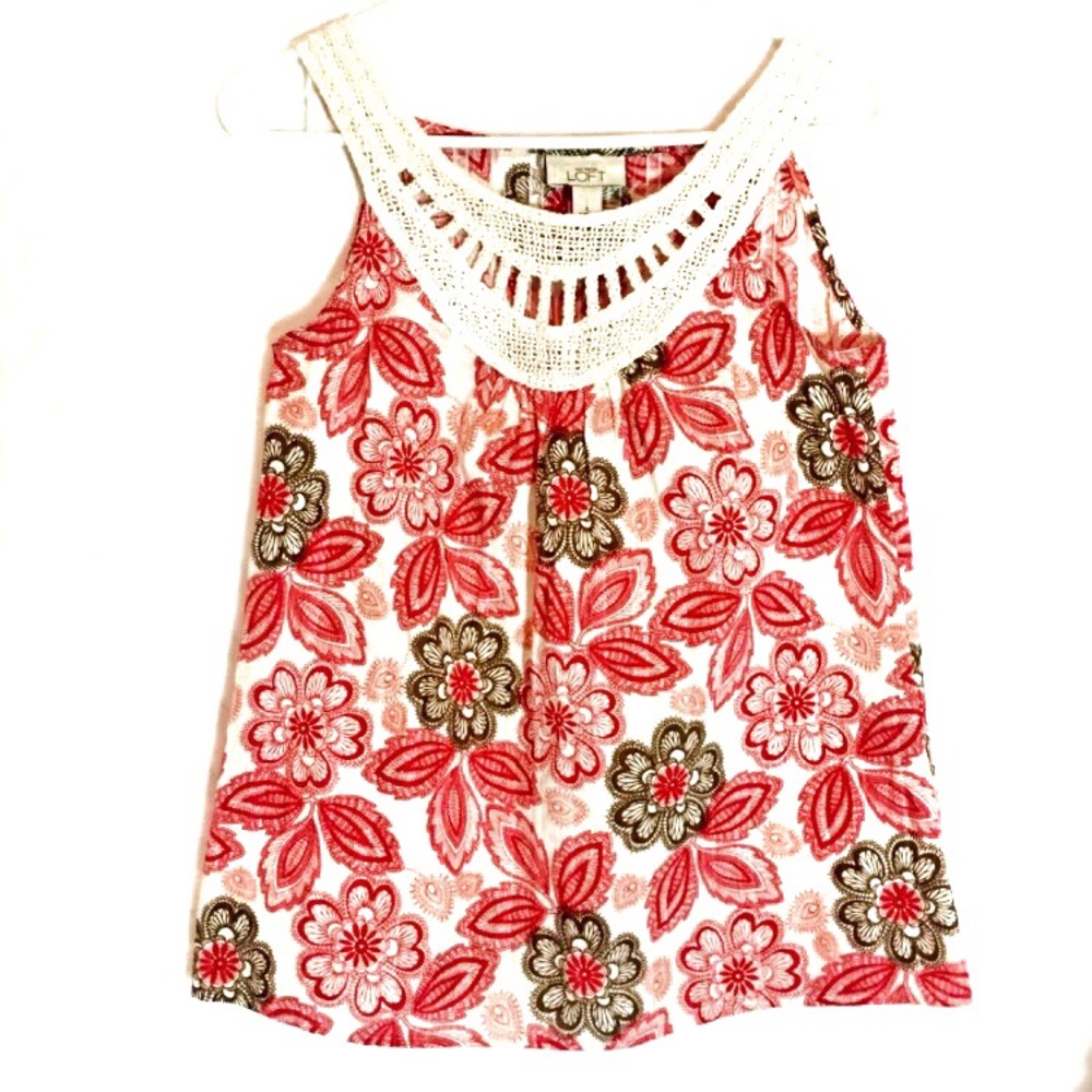 Ann Taylor LOFT Tank Top Size Small sleeveless Floral Red White Brown